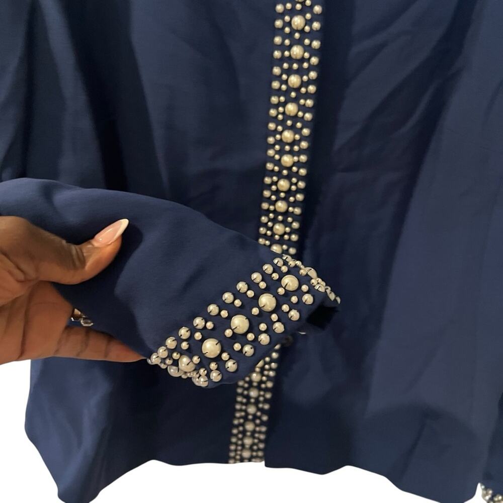 NWT Midnight Velvet Skirt Blazer Set Navy Pearl-Embellished Ensemble 24W - Picture 4 of 7